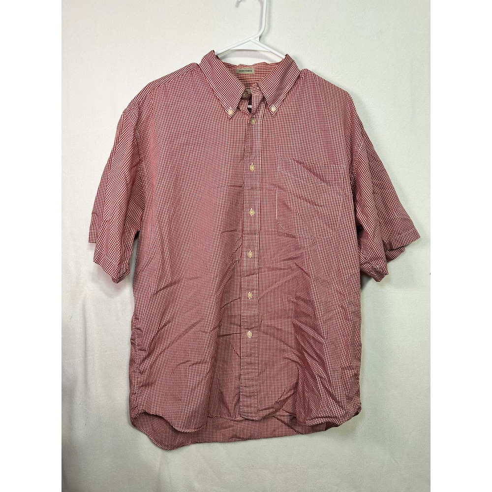 IZOD Mens Short Sleeve Button Down‎ Shirt Red White Gingham Check Cotton Large